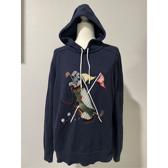 Brooks Brothers supima cotton Blue Embroidered golf club crest hoodie sweater L - Picture 1 of 7